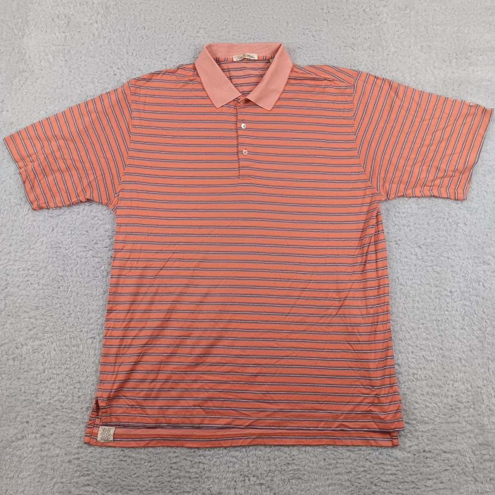 Peter Millar Polo Shirt XL Orange Striped Double Mercerized Cotton Golf Logo